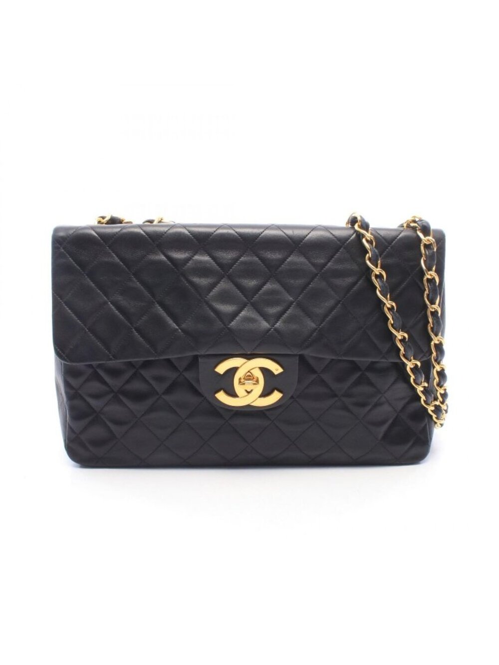 Chanel Shoulder Bag Maxi Quilted 34 Black Lambskin Chain